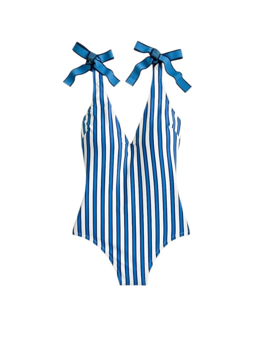 J. Crew tie shoulder one piece in cabana stripe swimsuit blue white retro Pinup